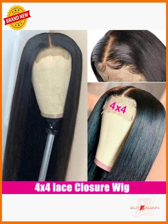 Straight Lace Front Wig Human Hair 4x4 Closure 200 Density Glueless